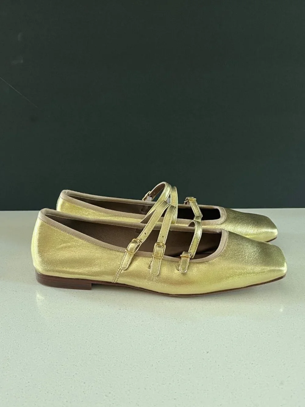 Mansur Gavriel Square Toe Mary Jane gold lamb leather Flats size  39